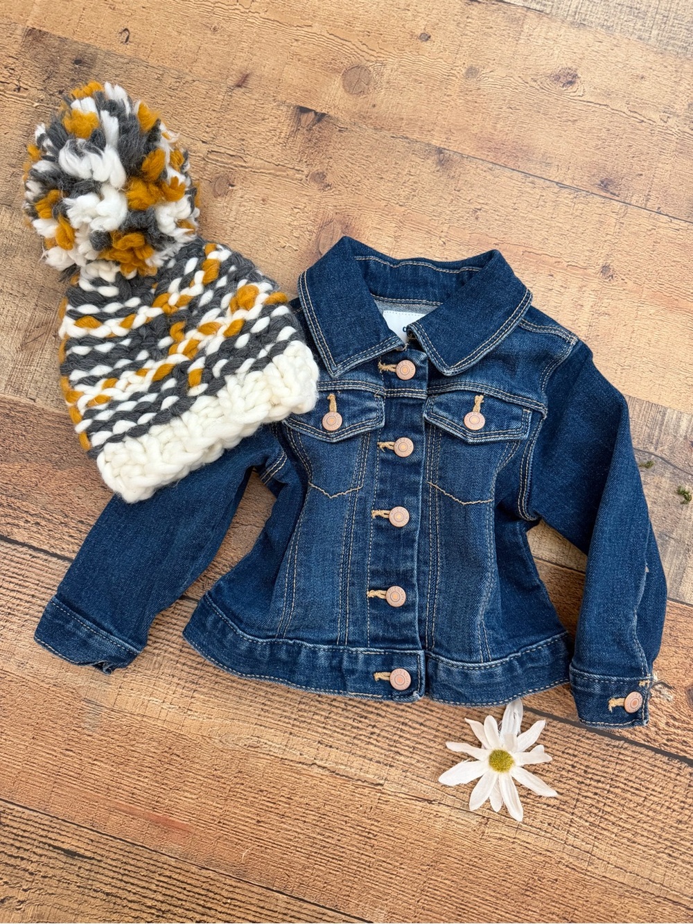 Knit Beanie + Denim Jacket Stretch Denim Unisex Jacket (2 Items)